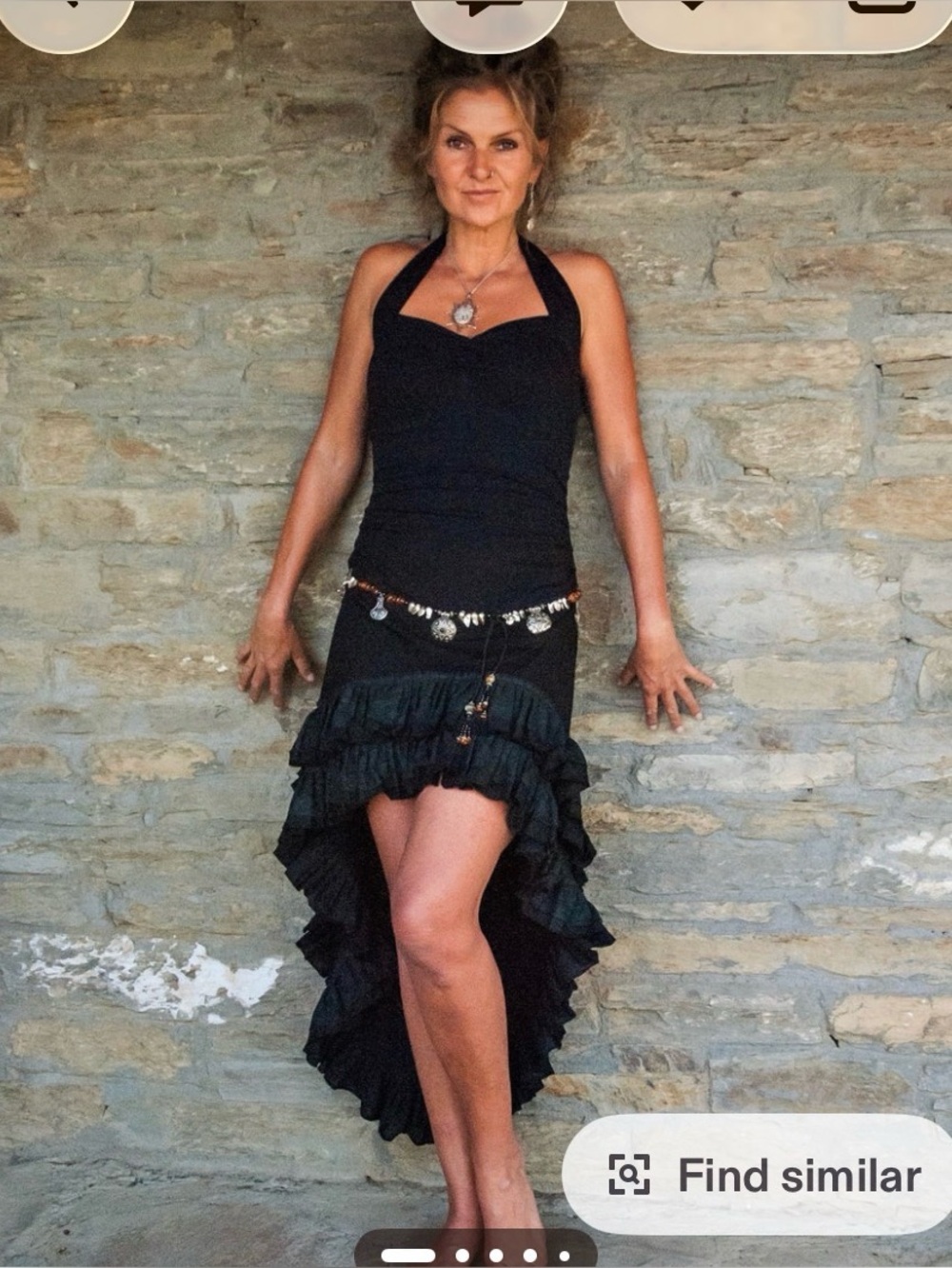 Black Halter neck festival dress High-Low Ruffled Women's xl